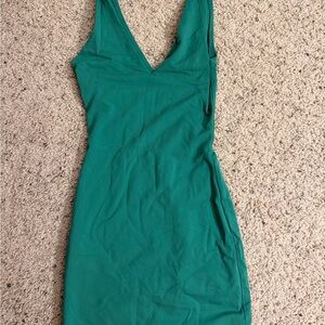Babaton green V-Neck Mini Dress
